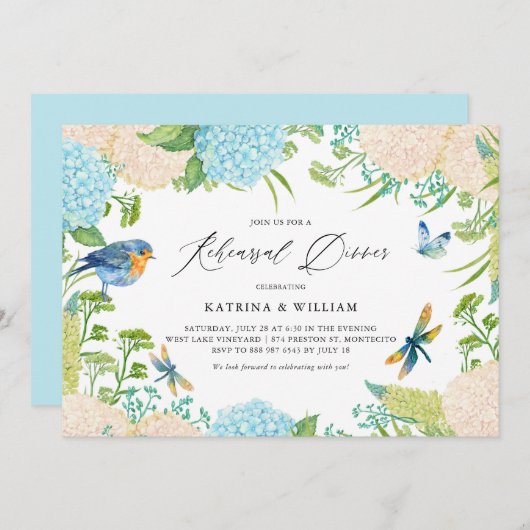 青と白あじさいリハーサルディナー 招待状 (正面/裏面)