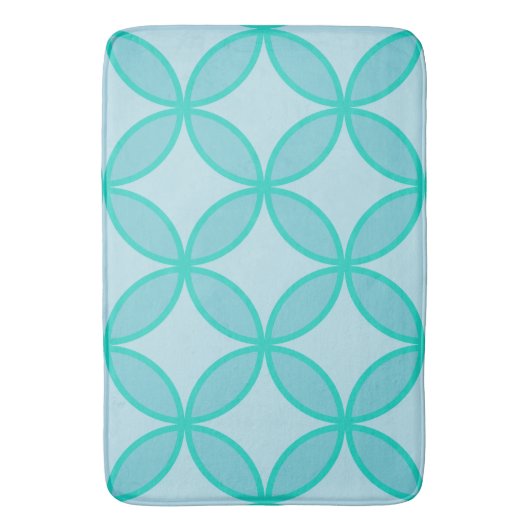 青と白い丸の花の花弁のパターン バスマット (正面縦)