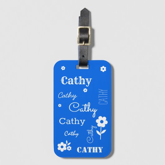 青と白い花と荷物のタグ付カスタマイズき(Bagage tag) ラゲッジタグ (正面縦)