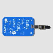 青と白い花と荷物のタグ付カスタマイズき(Bagage tag) ラゲッジタグ (正面横)