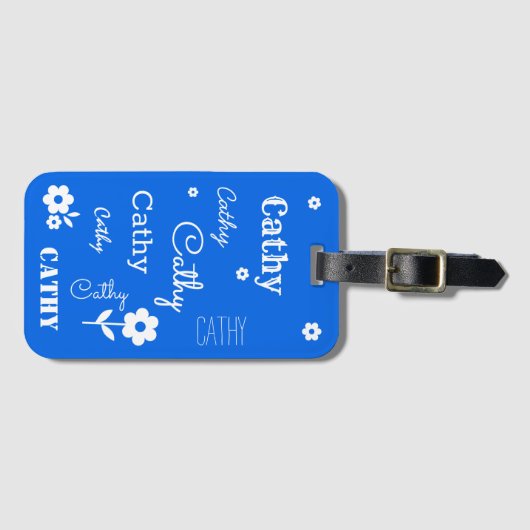 青と白い花と荷物のタグ付カスタマイズき(Bagage tag) ラゲッジタグ (正面横)