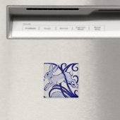 青と白うさぎアールデコタイルスクロール マグネット (インサイチュ (食洗機))