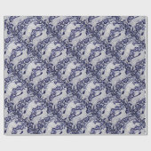 青と白うさぎタイル装飾コバルトデダム ラッピングペーパー (フラット)