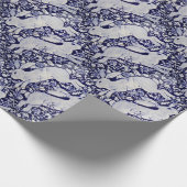 青と白うさぎタイル装飾コバルトデダム ラッピングペーパー (角)