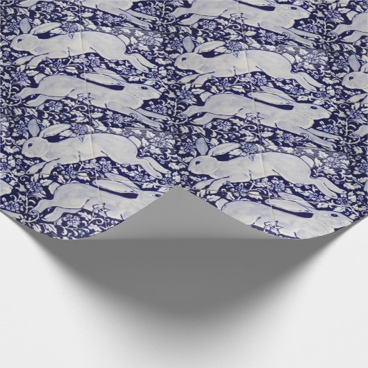 青と白うさぎタイル装飾コバルトデダム ラッピングペーパー (角)