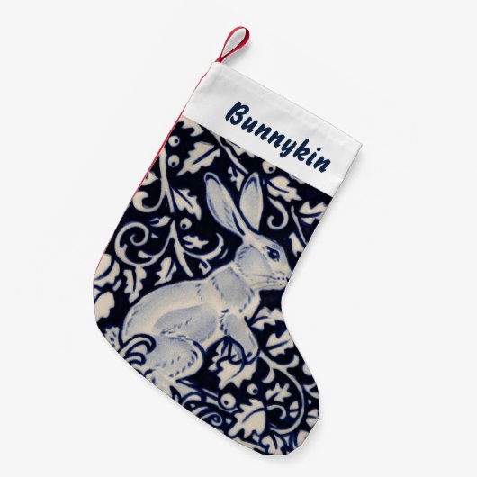 青と白うさぎハレバニークリスマスペット スモールクリスマスストッキング (正面 (吊り時))