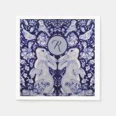 青と白うさぎバニーバードイニシャルイースター スタンダードカクテルナプキン (正面)