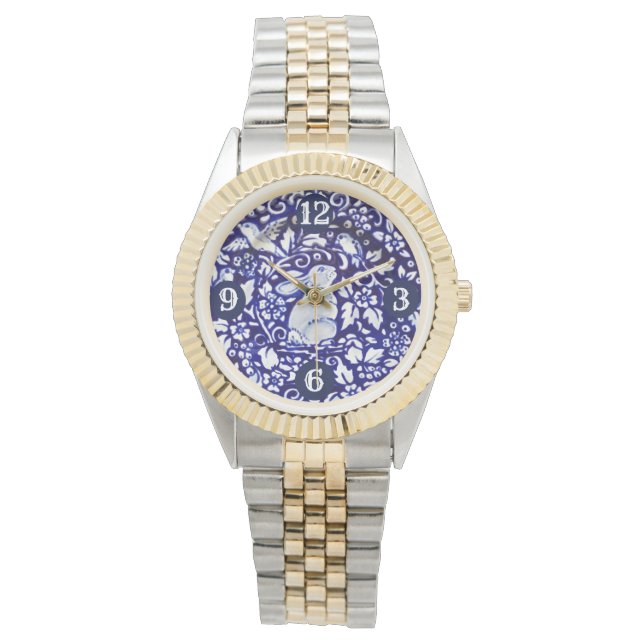 青と白うさぎバニーバードフローラゴージャス 腕時計 (正面)