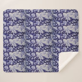 青と白うさぎバニーバードフローラChinoiserie シェルパブランケット (正面(横))