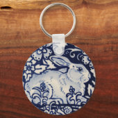 青と白うさぎバニーフローラウッドランドカタツムリ キーホルダー (正面)