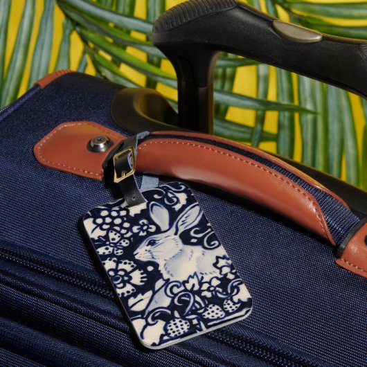 青と白うさぎバニーフローラウッドランド自然 ラゲッジタグ (正面インサイチュ1)