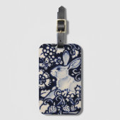 青と白うさぎバニーフローラウッドランド自然 ラゲッジタグ (正面縦)