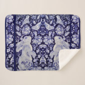 青と白うさぎバードウッドランド海軍フローラアート シェルパブランケット (正面(横))