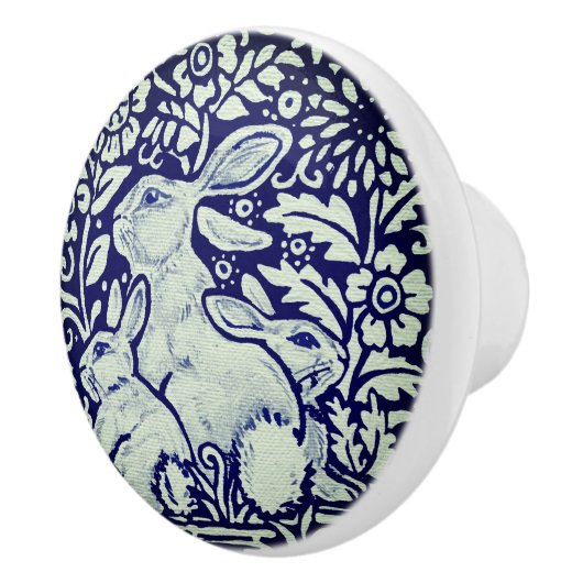 青と白うさぎファミリードロワープルノブDedham セラミックノブ (右)