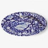 青と白うさぎフローラデザイナー紙プレート ペーパープレート (アングル)