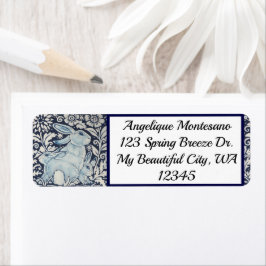 青と白うさぎ動物Chinoiserieネイビーフローラ ラベル