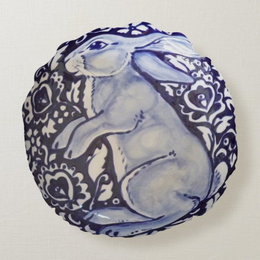 青と白うさぎ枕磁器中国藍 ラウンドクッション (裏面)