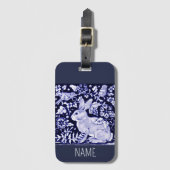 青と白うさぎ鳥の荷物タグをパーソナライズ ラゲッジタグ (正面縦)