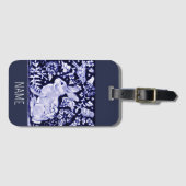 青と白うさぎ鳥の荷物タグをパーソナライズ ラゲッジタグ (正面横)