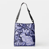 青と白うさぎ鳥フローラデザイナートートバッグ クロスボディバッグ (裏面)