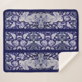 青と白うさぎ鳥フローラChinoiserie自然 シェルパブランケット (正面(横))