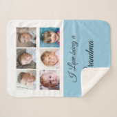 青と白おばあちゃんの写真コラージュ シェルパブランケット (正面(横))