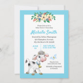 青と白かわいい牛のフローラ赤ちゃんシャワーの元気 招待状 (正面)