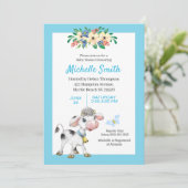 青と白かわいい牛のフローラ赤ちゃんシャワーの元気 招待状 (スタンド正面)