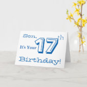 青と白で息子の17歳の誕生日の挨拶。 カード (黄色い花)