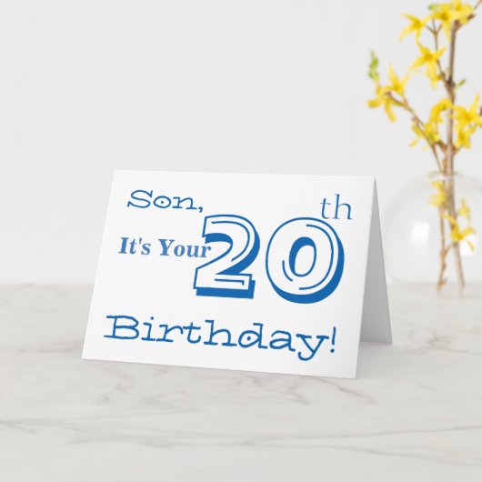 青と白で息子の20歳の誕生日の挨拶。 カード (黄色い花)