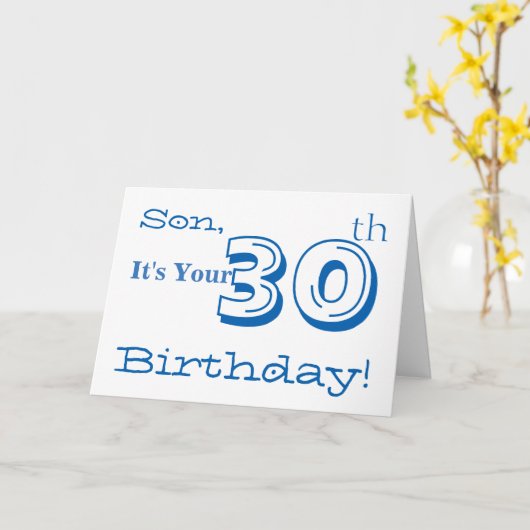 青と白で息子の30歳の誕生日の挨拶。 カード (黄色い花)