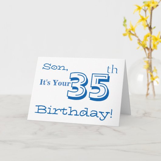青と白で息子の35歳の誕生日の挨拶。 カード (黄色い花)