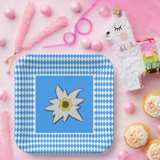 青と白とエデルワイスオクトーバーフェスト ペーパープレート (パーティー)