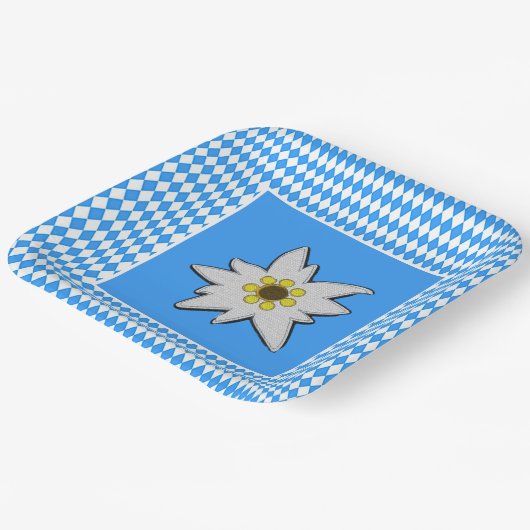 青と白とエデルワイスオクトーバーフェスト ペーパープレート (傾斜あり)