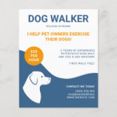 青と白とオレンジのドッグウォーカーテンプレート チラシ (正面)