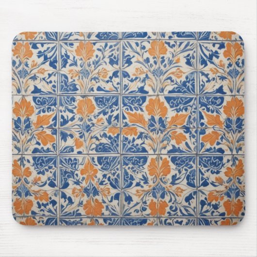 青と白とオレンジ色のタイル マウスパッド (正面)