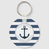 青と白とストライプのいかりパーソナライズされた キーホルダー (正面)