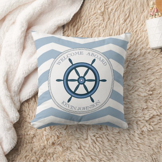 青と白とストライプのいかりパーソナライズされた クッション (ブランケット)