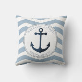 青と白とストライプのいかりパーソナライズされた クッション (裏面)