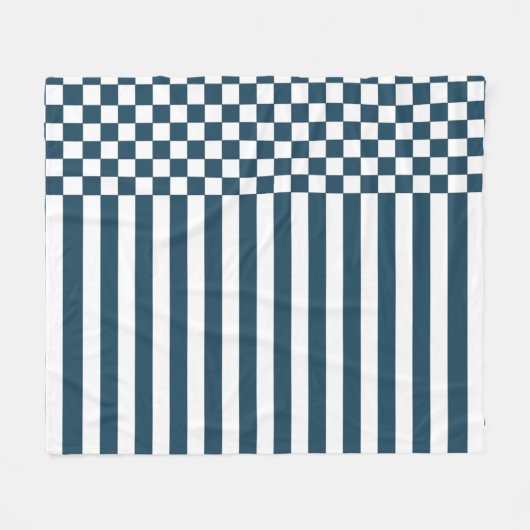 青と白と市松模様にの繰り返しパタストライプーン フリースブランケット (正面(横))