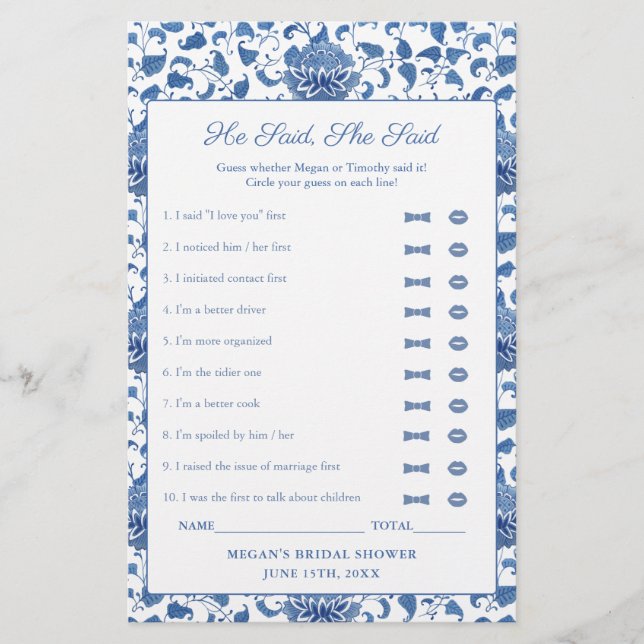 青と白と彼は彼女はシャワーのゲームカードを言った (正面)