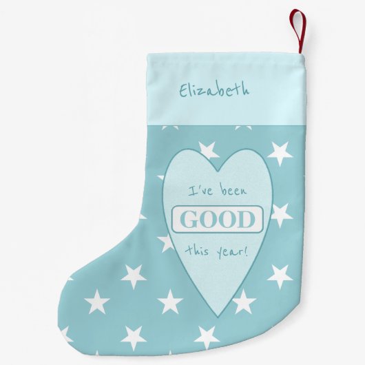 青と白と星の写真と名前の最初 スモールクリスマスストッキング (裏面)