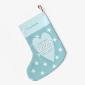 青と白と星の写真と名前の最初 スモールクリスマスストッキング (裏面 (吊り時))