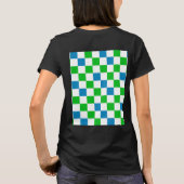 青と白と緑のチェック柄デザイン Tシャツ (裏面)