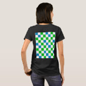 青と白と緑のチェック柄デザイン Tシャツ (裏面フル)