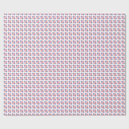 青と白と赤のパグ柄 ラッピングペーパー (フラット)