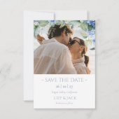 青と白のあじさい写真デートのカードを保存 セーブザデート (正面)