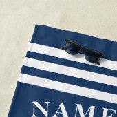 青と白のいかりとロープ名前をカスタムする文字 ビーチタオル (インサイチュ)