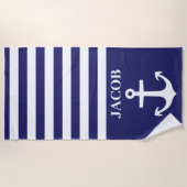 青と白のいかりストライプのビーチタオル ビーチタオル (正面)