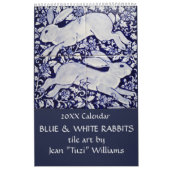 青と白のうさぎのタイルアート – 任意の年のカレンダー カレンダー (カバー)